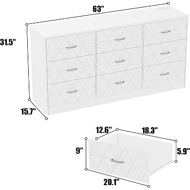 9-Drawer Dresser with Triangular Pattern, AB Box Design,Spacious Storage for Bedroom or Living Room