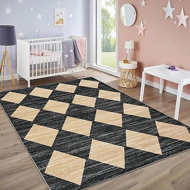 ANIXOL Washable Checkered Area Rug