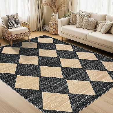 ANIXOL Washable Checkered Area Rug