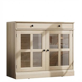 Craze Ventures White Glass Door Buffet Cabinet