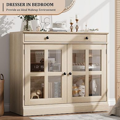 Craze Ventures White Glass Door Buffet Cabinet