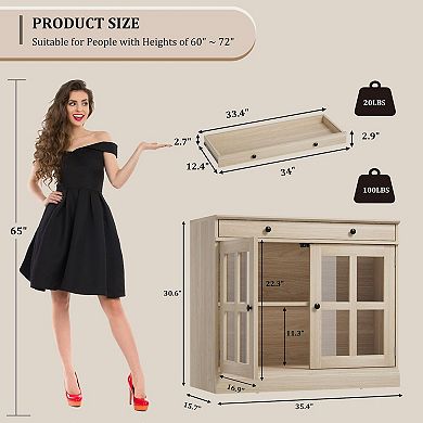 Craze Ventures White Glass Door Buffet Cabinet