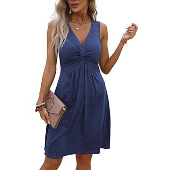 Women V Neck Dress Twist Front Sleeveless A Line Casual Beach Party Vacation Dresses