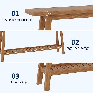 71" Wood Entryway Table with Storage, 2-Tier Narrow Console Table, for Living Room, Hallway