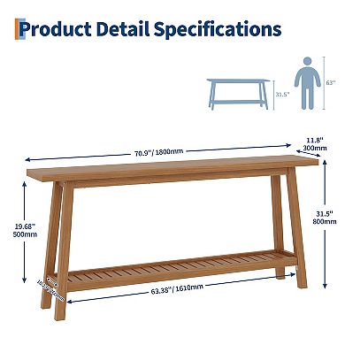 71" Wood Entryway Table with Storage, 2-Tier Narrow Console Table, for Living Room, Hallway
