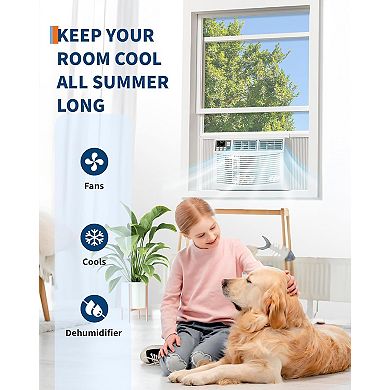 8,000 Btu Window Air Conditioner, Cooling, 3 Fan Speeds, Window Mount Room AC with Remote Control