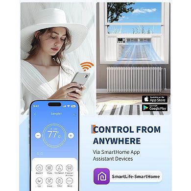 8,000 Btu Window Air Conditioner, Cooling, 3 Fan Speeds, Window Mount Room AC with Remote Control