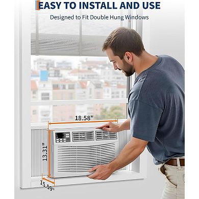 8,000 Btu Window Air Conditioner, Cooling, 3 Fan Speeds, Window Mount Room AC with Remote Control