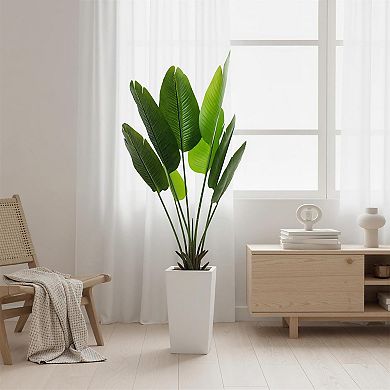 ANIXOL 5ft Artificial Dracaena Tree with Tall White Planter