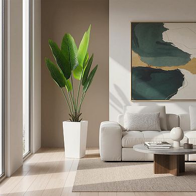 ANIXOL 5ft Artificial Dracaena Tree with Tall White Planter