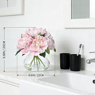 ANIXOL Pink Peony Flowers with Glass Vase