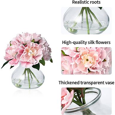 ANIXOL Pink Peony Flowers with Glass Vase