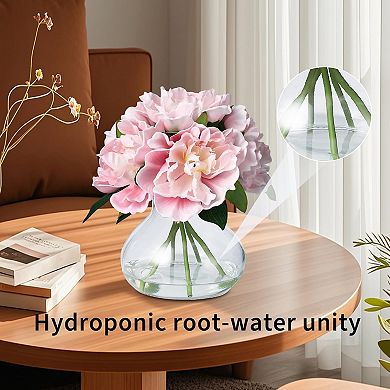 ANIXOL Pink Peony Flowers with Glass Vase