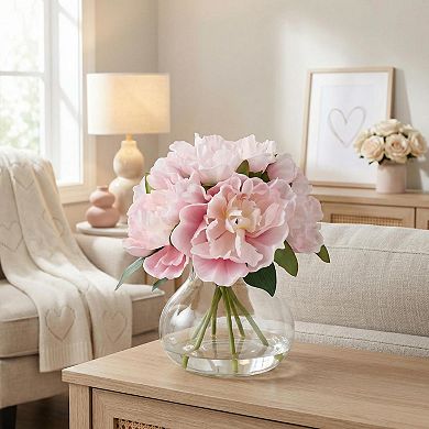 ANIXOL Pink Peony Flowers with Glass Vase