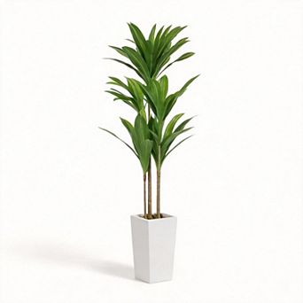 ANIXOL 5ft Artificial Dracaena Tree with Tall White Planter