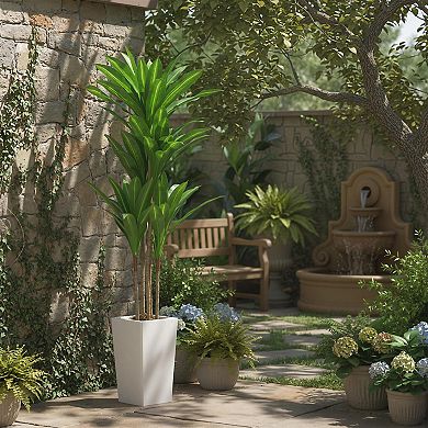 ANIXOL 5ft Artificial Dracaena Tree with Tall White Planter