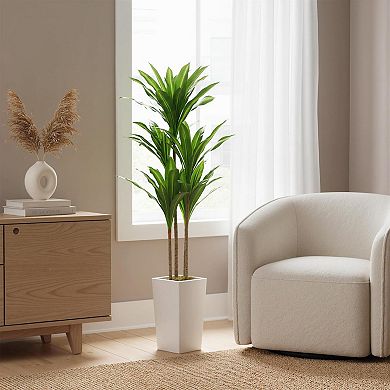 ANIXOL 5ft Artificial Dracaena Tree with Tall White Planter
