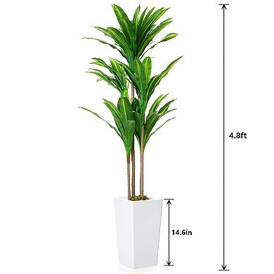 ANIXOL 5ft Artificial Dracaena Tree with Tall White Planter