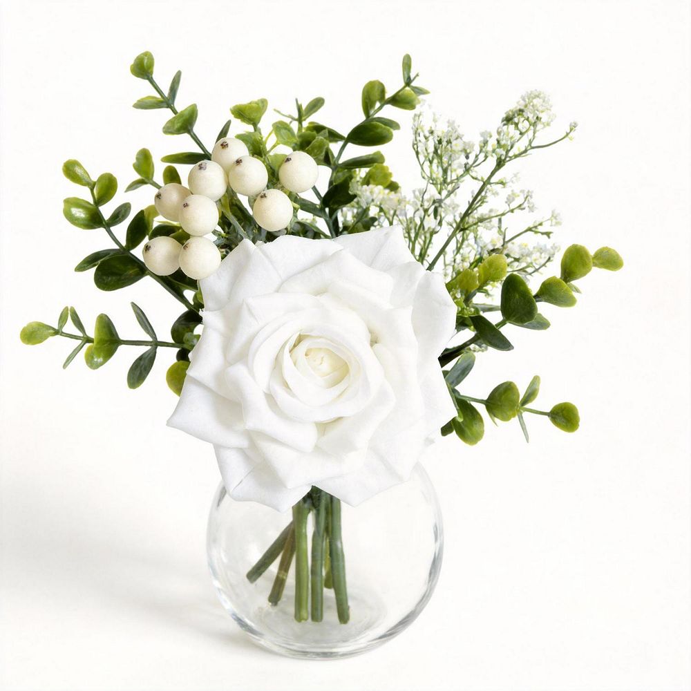 ANIXOL Artificial Roses in Glass Vases Set of 6