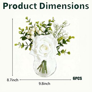 ANIXOL Artificial Roses in Glass Vases Set of 6