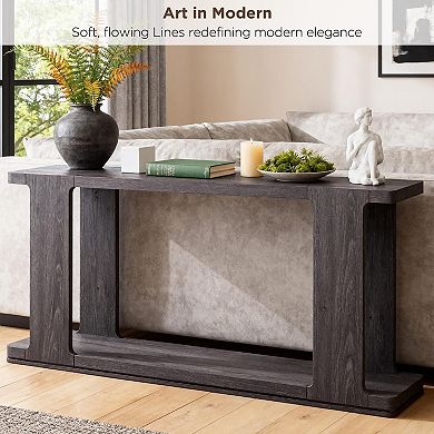 63",2-tier Curved Edge 2-Tier Console Table for Entryway Hallway
