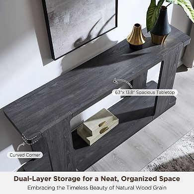 63",2-tier Curved Edge 2-Tier Console Table for Entryway Hallway