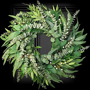 22" Eucalyptus Wreath for Front Door, Year-Round Green Farmhouse Decor for Indoor/Outdoor