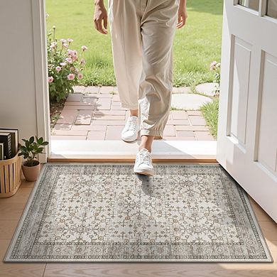 18x30 Washable Non-Slip Low Pile Door Mat for Entryway & Bedroom, Celadon