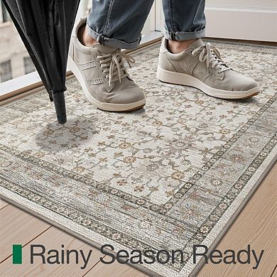 18x30 Washable Non-Slip Low Pile Door Mat for Entryway & Bedroom, Celadon