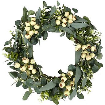 20 in Eucalyptus Wreath with Berries for Front Door, Wall, Porch Spring, Summer, Winter Decor