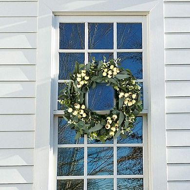 20in Eucalyptus Wreath with Berries for Front Door, Wall, Porch Spring, Summer, Winter Decor