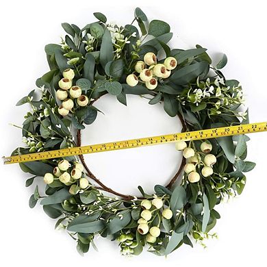 20in Eucalyptus Wreath with Berries for Front Door, Wall, Porch Spring, Summer, Winter Decor