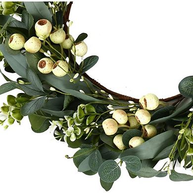 20in Eucalyptus Wreath with Berries for Front Door, Wall, Porch Spring, Summer, Winter Decor