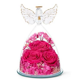 Preserved Eternal Rose in Glass Angel Gift for Mom Grandma Mother's Day