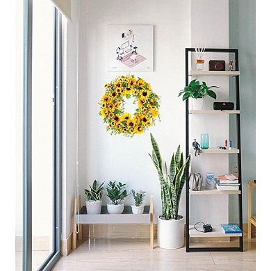 18 Inch Sunflower Wreath for Front Door, Handmade All Season Artificial Decor
