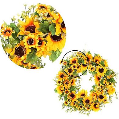 18 Inch Sunflower Wreath for Front Door, Handmade All Season Artificial Decor
