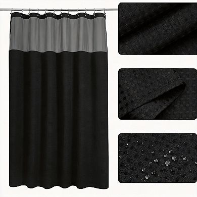 Waffle Weave Snap-in Liner Shower Curtain with Hooks Hotel Style 12hooks 100%Polyester