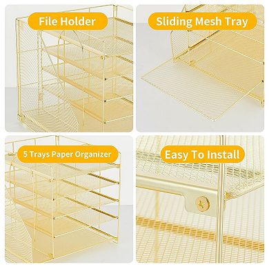 Letter Tray Organizer 5-Tier with File Holder for Desk