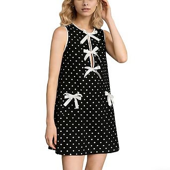 Women's Polka Dot Sleeveless Mini Dress Bow Detail A-Line Loose Fit Casual Summer Party Dress