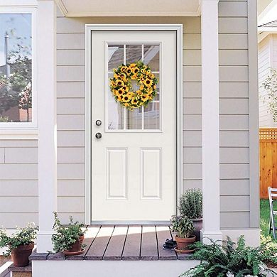 16 Inch Sunflower Wreath for Front Door, Yellow Floral Summer Decor