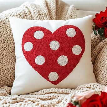 Valentine’s Pillow Cover 18x18, 3D Red Polka-Dot Heart for Sofa & Bed