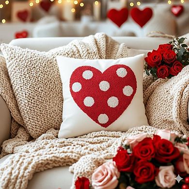 Valentine’s Pillow Cover 18x18, 3D Red Polka-Dot Heart for Sofa & Bed