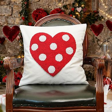 Valentine’s Pillow Cover 18x18, 3D Red Polka-Dot Heart for Sofa & Bed