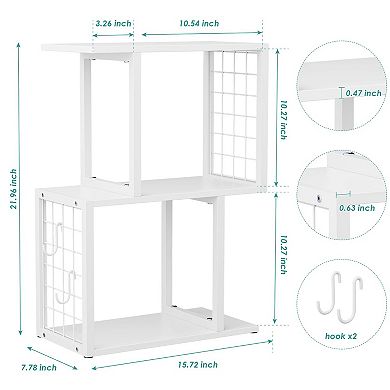 Desktop Bookshelf Organizer with Metal Hook 3-Tier Office Storage