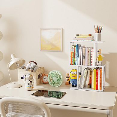 Desktop Bookshelf Organizer with Metal Hook 3-Tier Office Storage