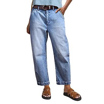 Women's High Waist Relaxed Fit Cropped Jean Classic Denim Pants