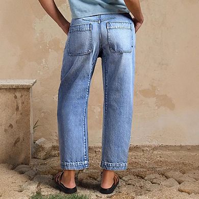 Women's High Waist Relaxed Fit Cropped Jean Classic Denim Pants