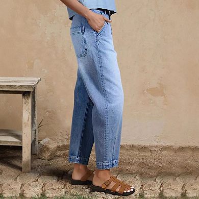 Women's High Waist Relaxed Fit Cropped Jean Classic Denim Pants