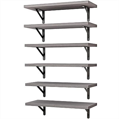 Gray Set of 6 Floating Wall Shelf Sets Farmhouse Storage Decor 16.5 Inch