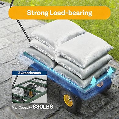 880Lbs Heavy Duty Mesh Steel Garden Cart Folding Wagon Removable Sides